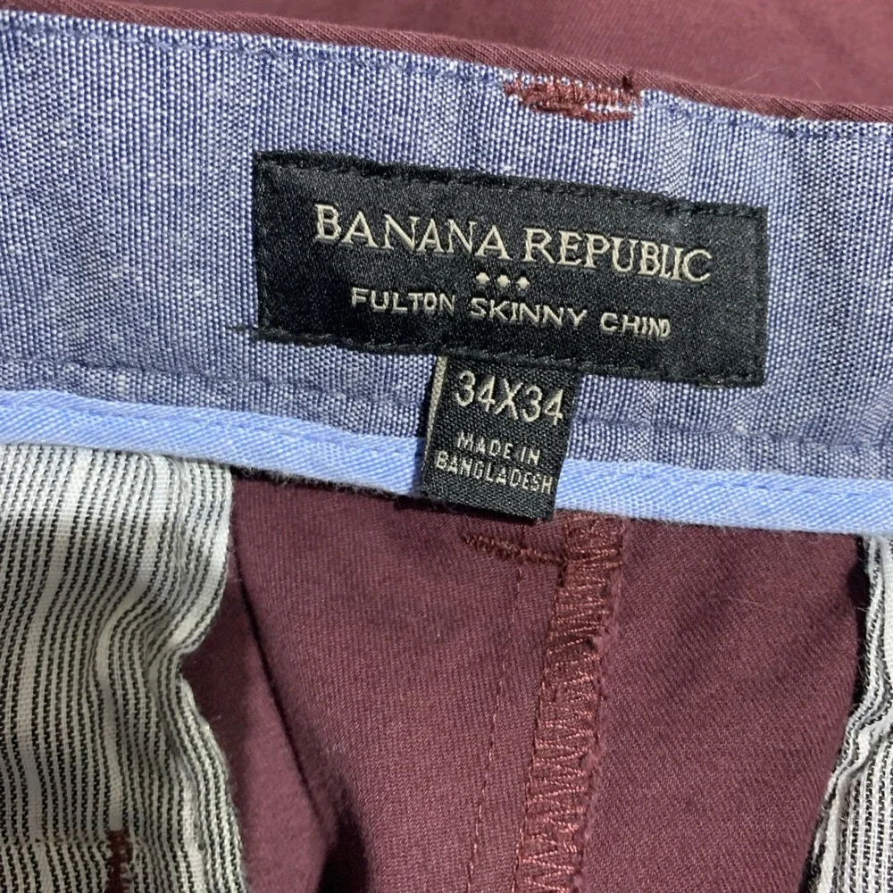 Banana Republic Fulton Skinny Chino Pants Mens 34X34  Zip Red/Burgundy